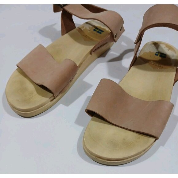 Sven 2 Strap Open Toe Low Clogs Sandals Size 41 10.5-11 Nu Buc Tan Flat Buckle - Picture 2 of 12